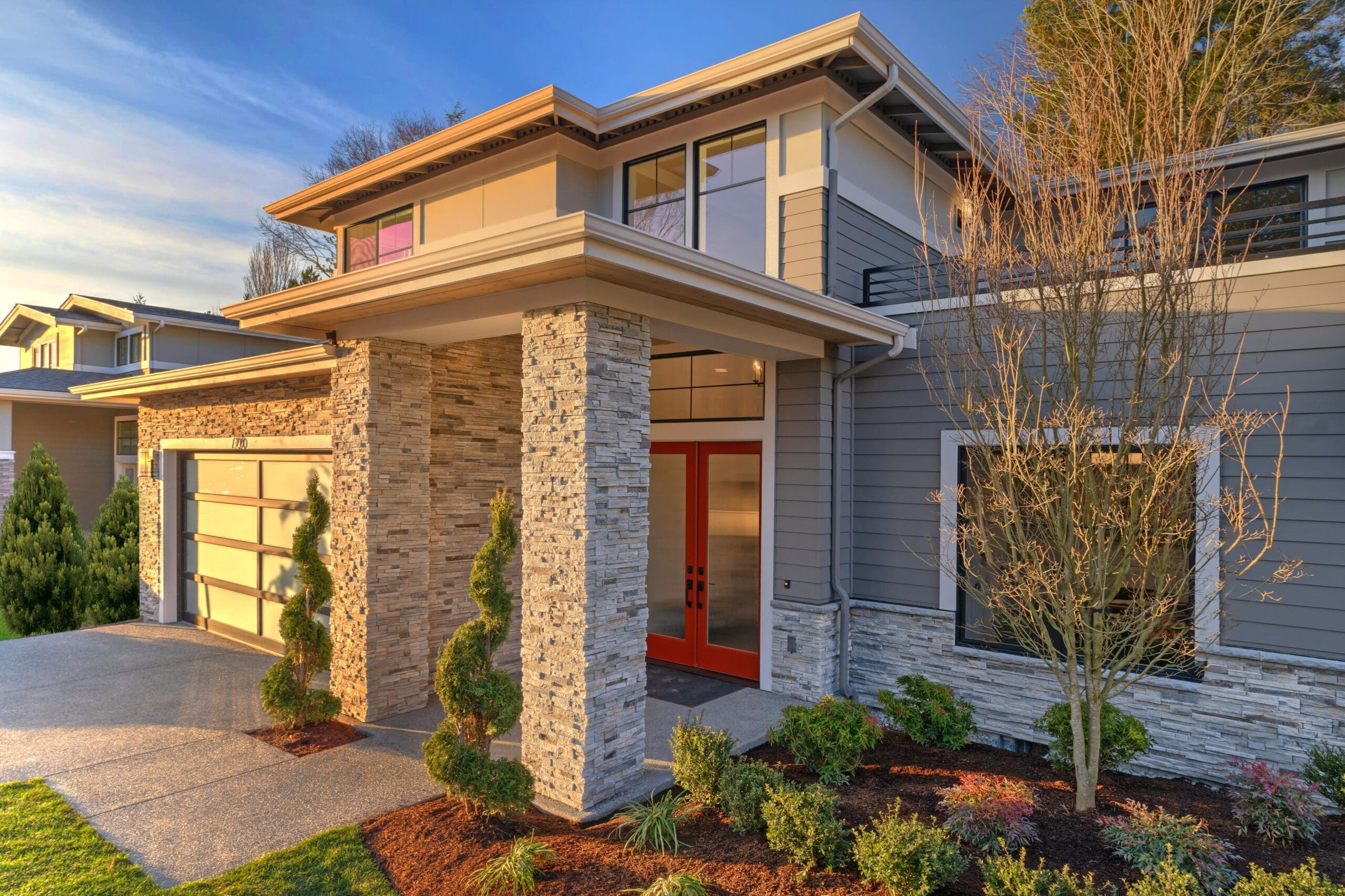 Modern contemporary house exterior with luxury details, landscap